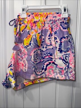 Lilly Pulitzer Shorts 100% Linen in “So Snappy” Octopus Print Small Baybreeze
